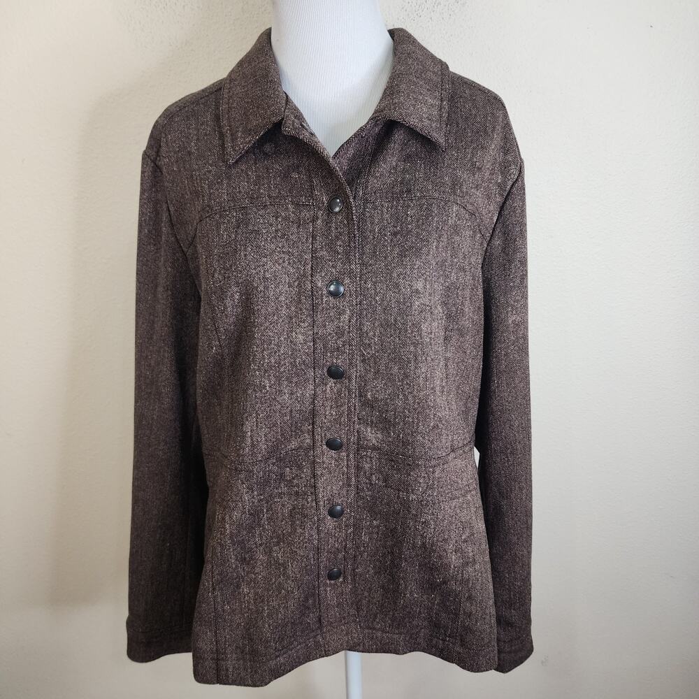 Coldwater Creek Women's Brown Tweed Twill Jacket Casual Blazer Size 16